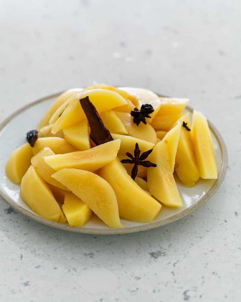 bowl of poached quince