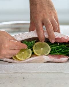 Whole Barramundi stuffed with Herbs and Lemon