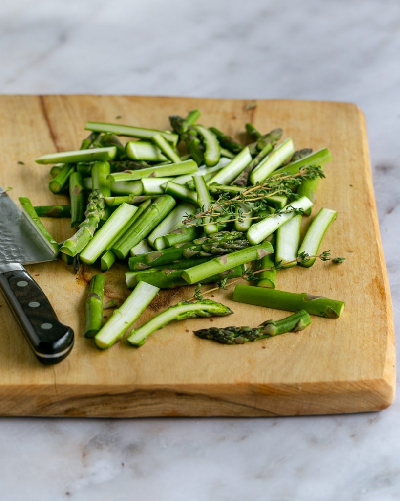 Cut Asparagus on the chopping board
