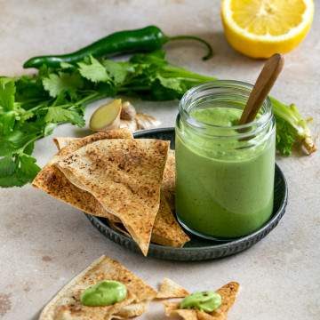 Avocado and Coriander Chutney with bread on the side