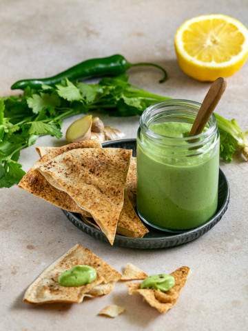 Avocado and Coriander Chutney with bread on the side