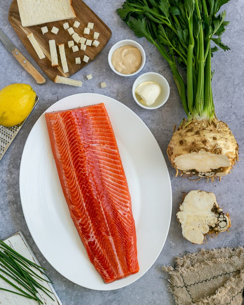 Ingredients to make baked trout fillet