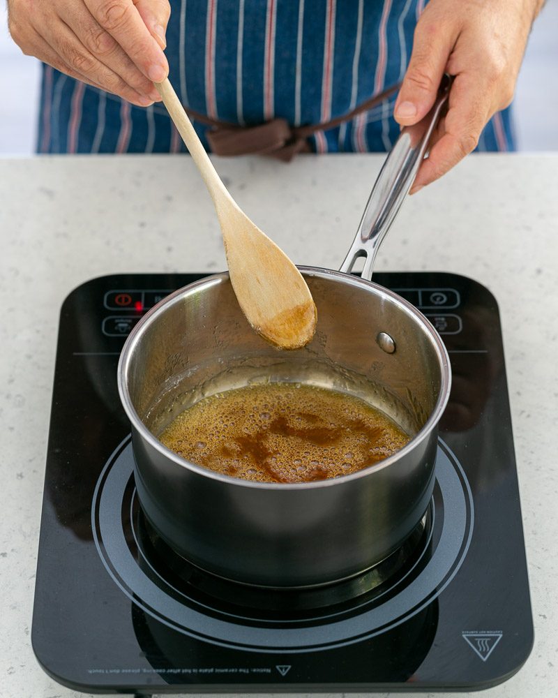 boiling sugar and water to make caramel