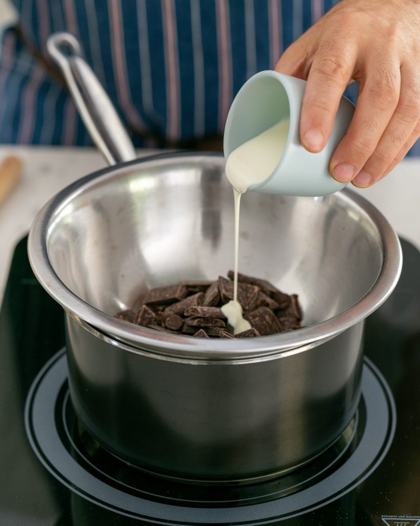 Melting dark chocolate on a bain marie