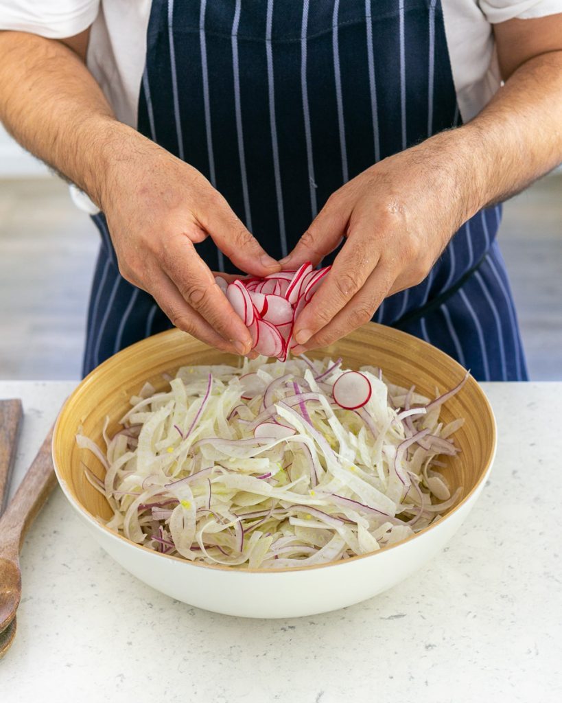 Red radish added to the salad