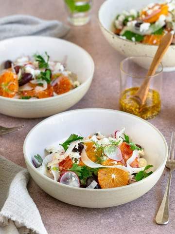 Fennel Blood Orange and Feta Salad in a bowl