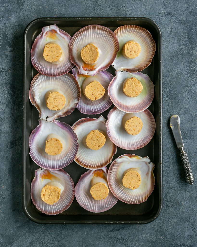 Scallops with round discs of the miso ginger butter