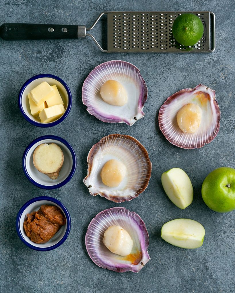 Ingredients for Oven Baked Scallops with green apple salsa