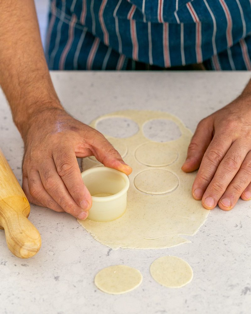 Cutting rounds from puri dough using cookie cutter