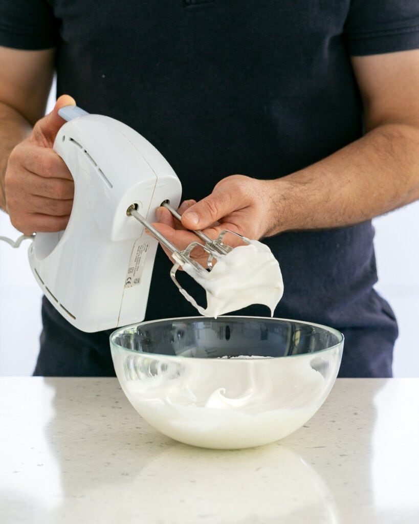 Whipped egg whites for making white chocolate mousse