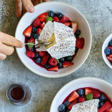 Spoonful of the white chocolate mousse dessert