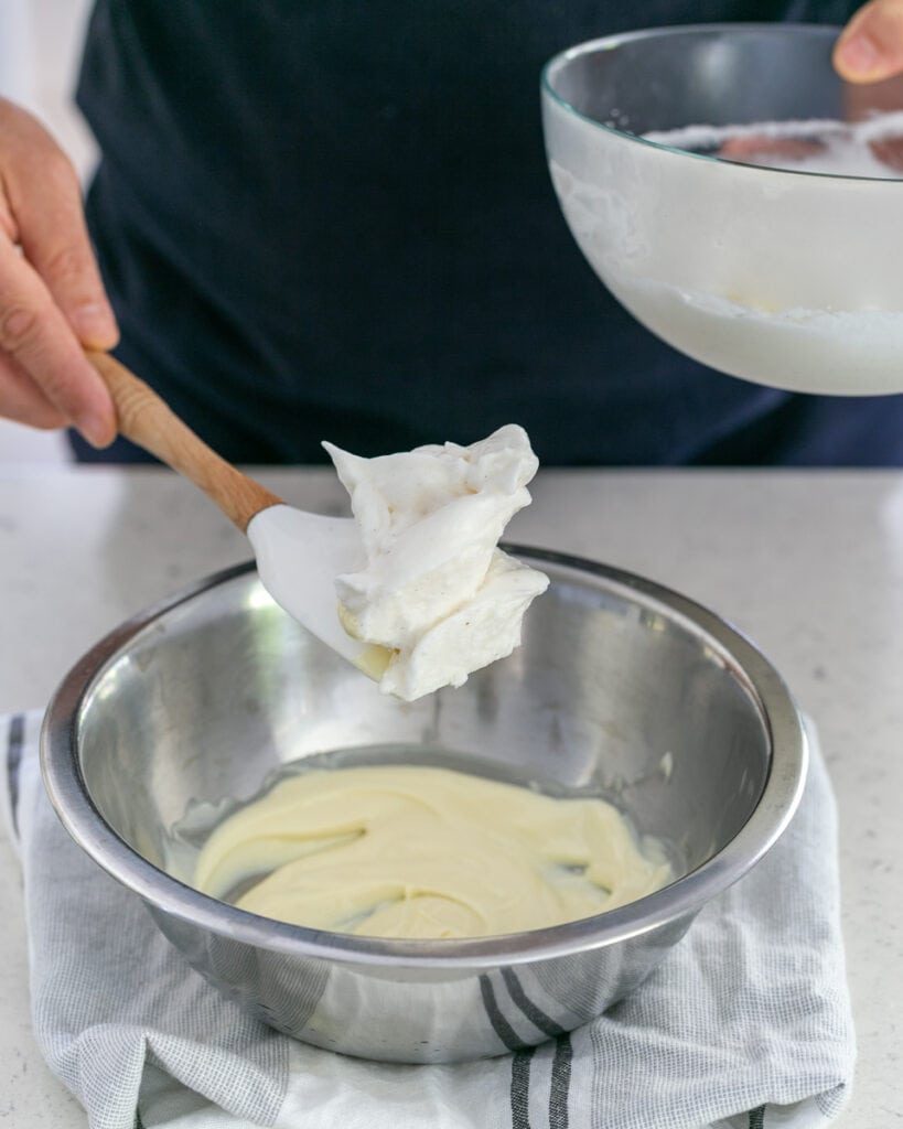 Adding egg whites to melted chocolate