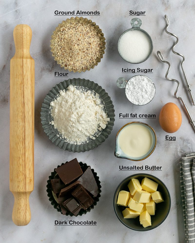 Ingredients to make chocolate tart