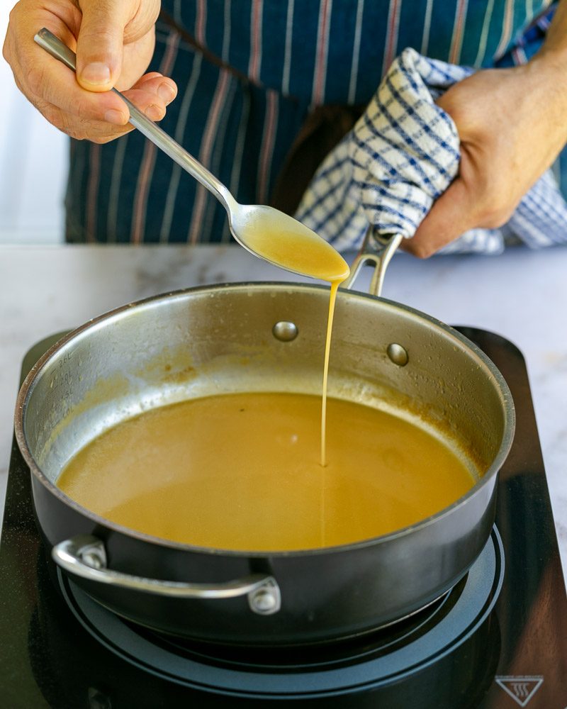 chicken gravy in the pan 