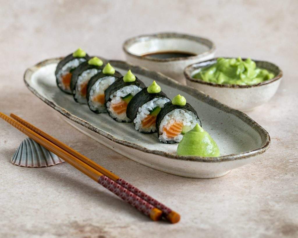 Avocado wasabi sauce with sushi