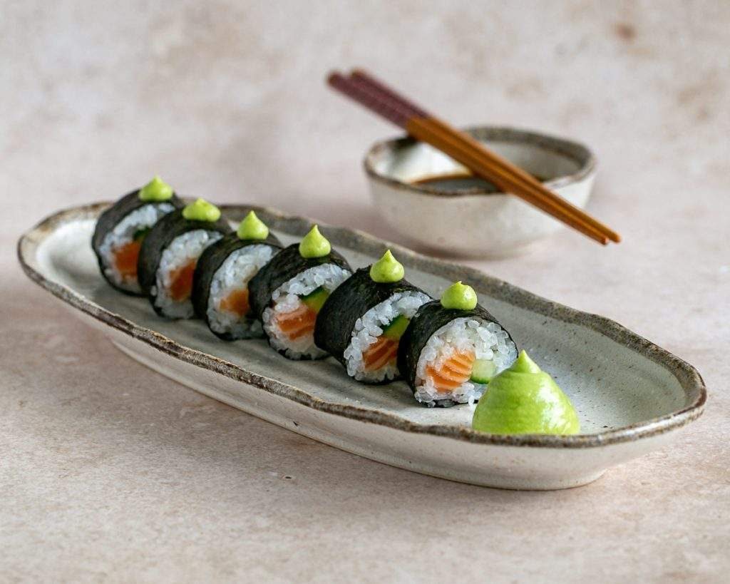 Avocado and Wasabi Sauce with sushi