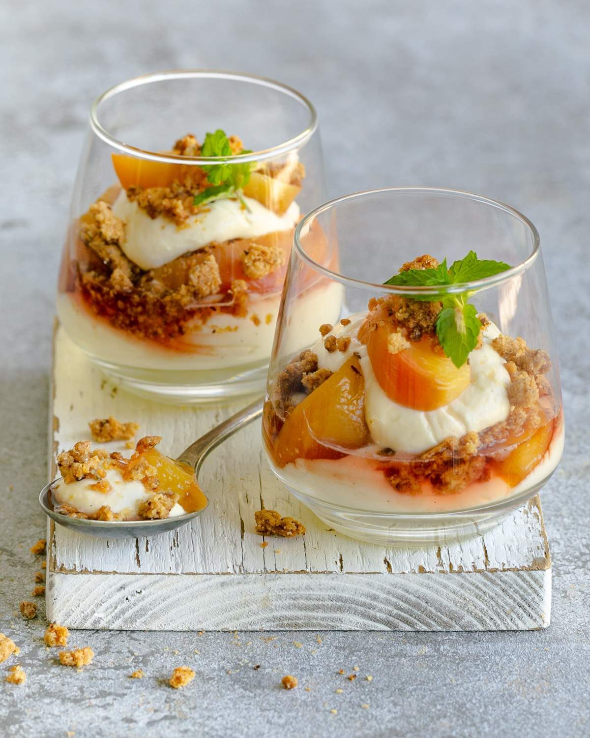 Lemon cheesecake Mousse with Poached Peaches