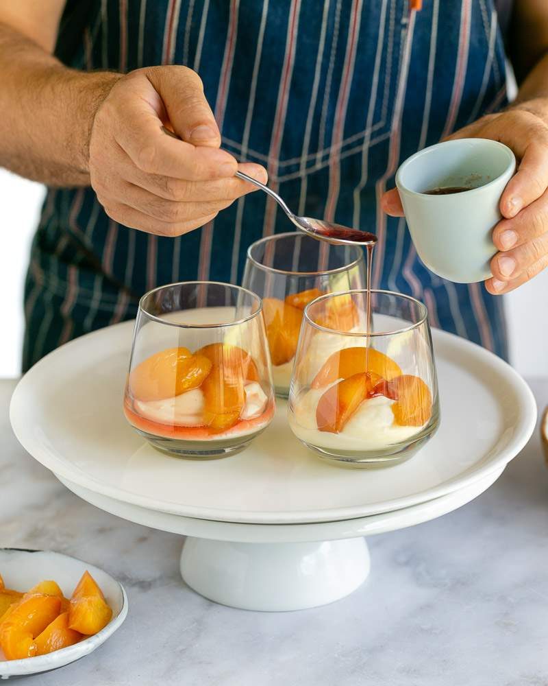 Reduced liquid from poached peaches