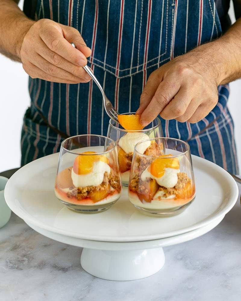 Poached peaches added on second layer