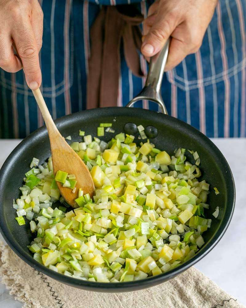 Cooked vegetables for mussel and saffron soup