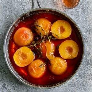 Peached poached in rose wine
