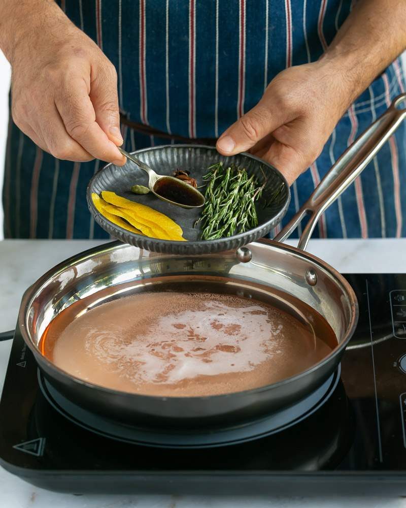 Herbs and whole spices to making poaching liquid