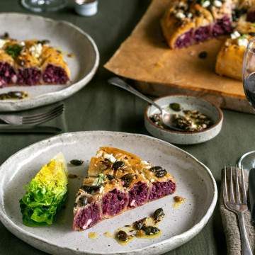 Slice of Red Cabbage Pie with Feta