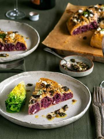 Slice of Red Cabbage Pie with Feta