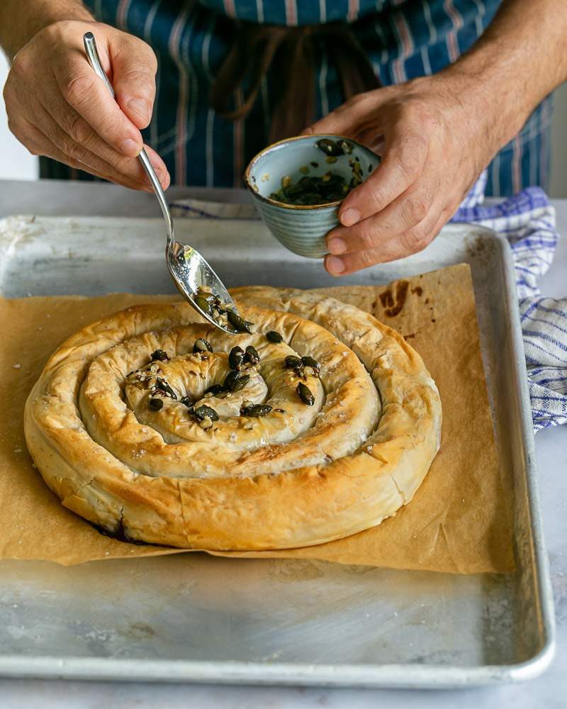 Seeded butter added on top of baked pie