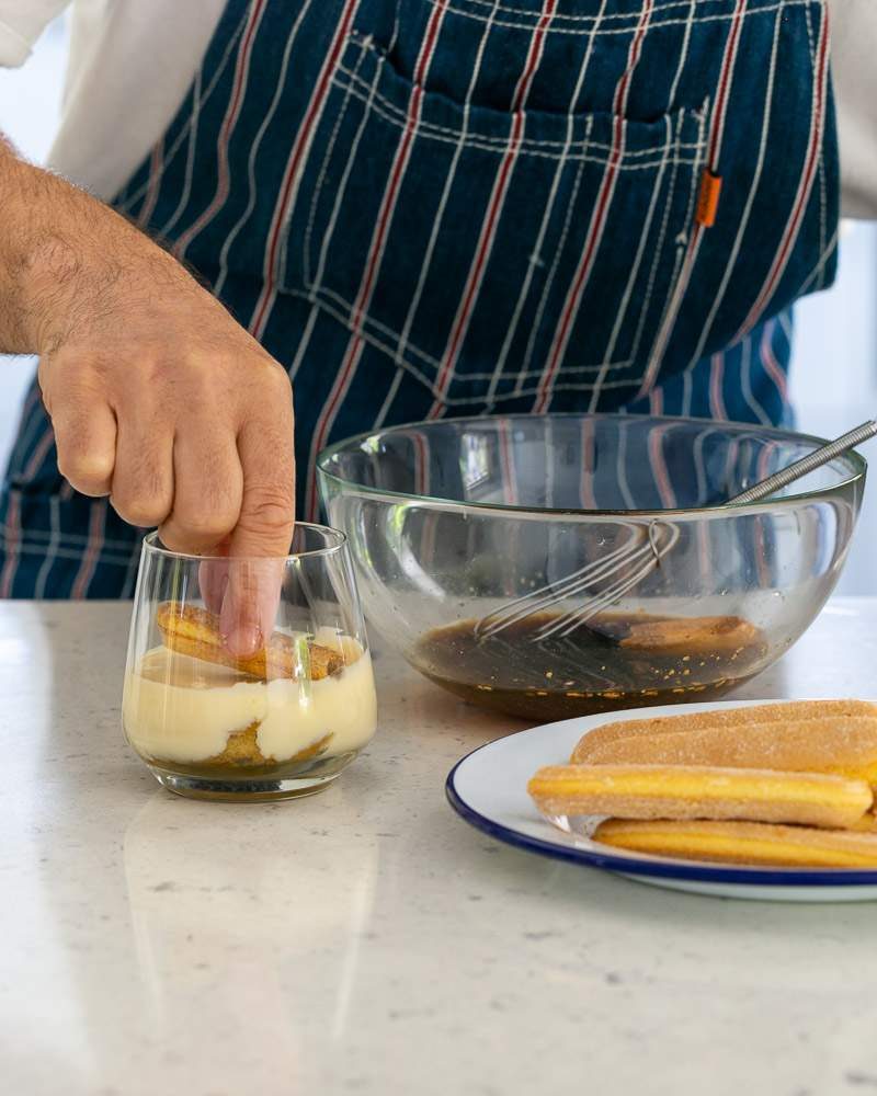 Tiramisu assembled in a glass