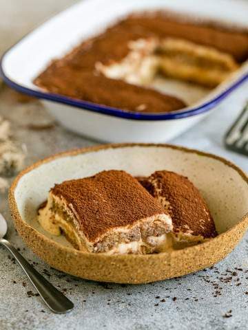 tiramisu in a ceramic bowl