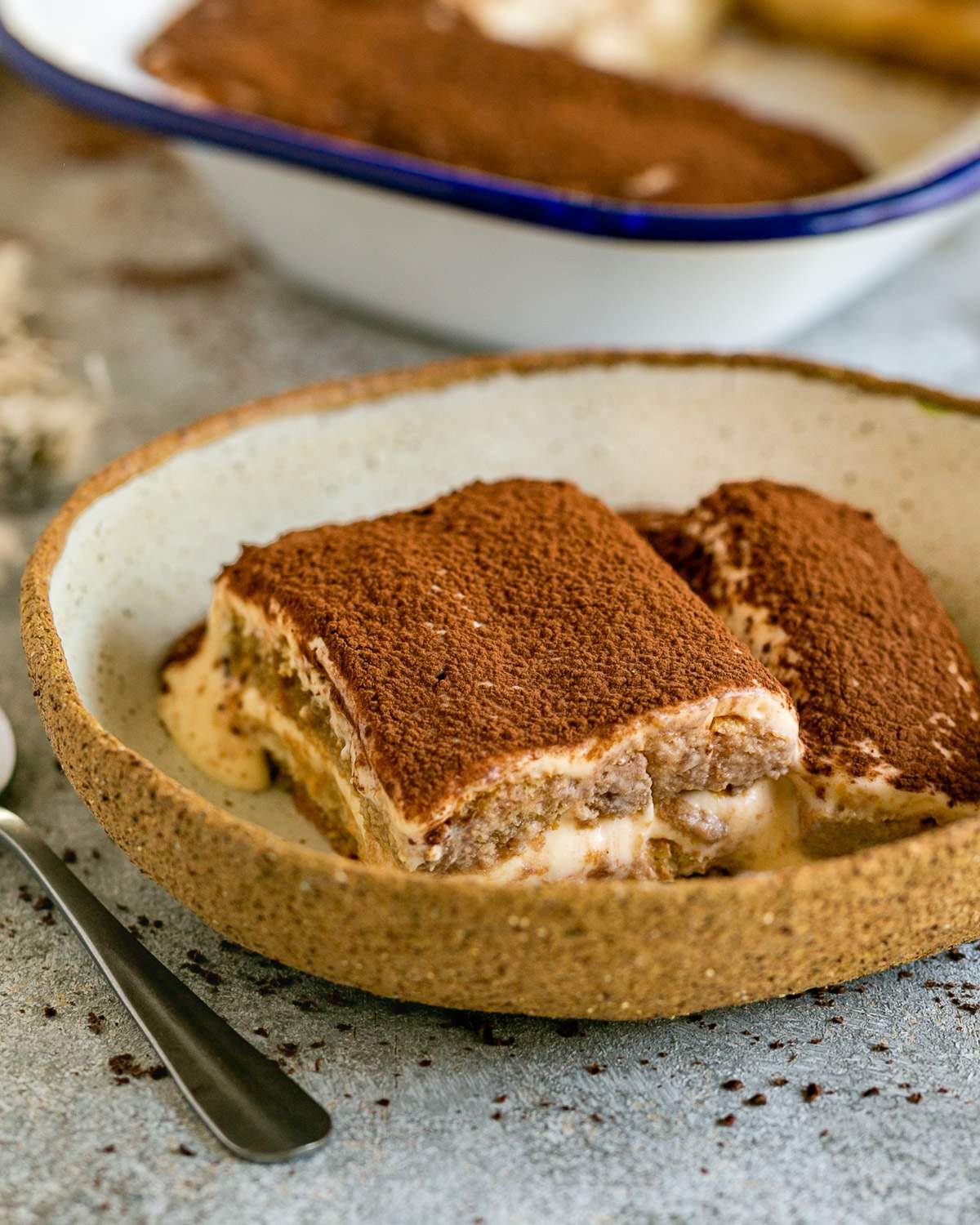 Tiramisu in a bowl close up