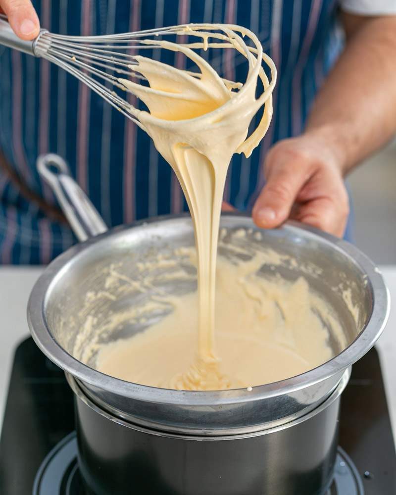 Whisked egg yolks and sugar