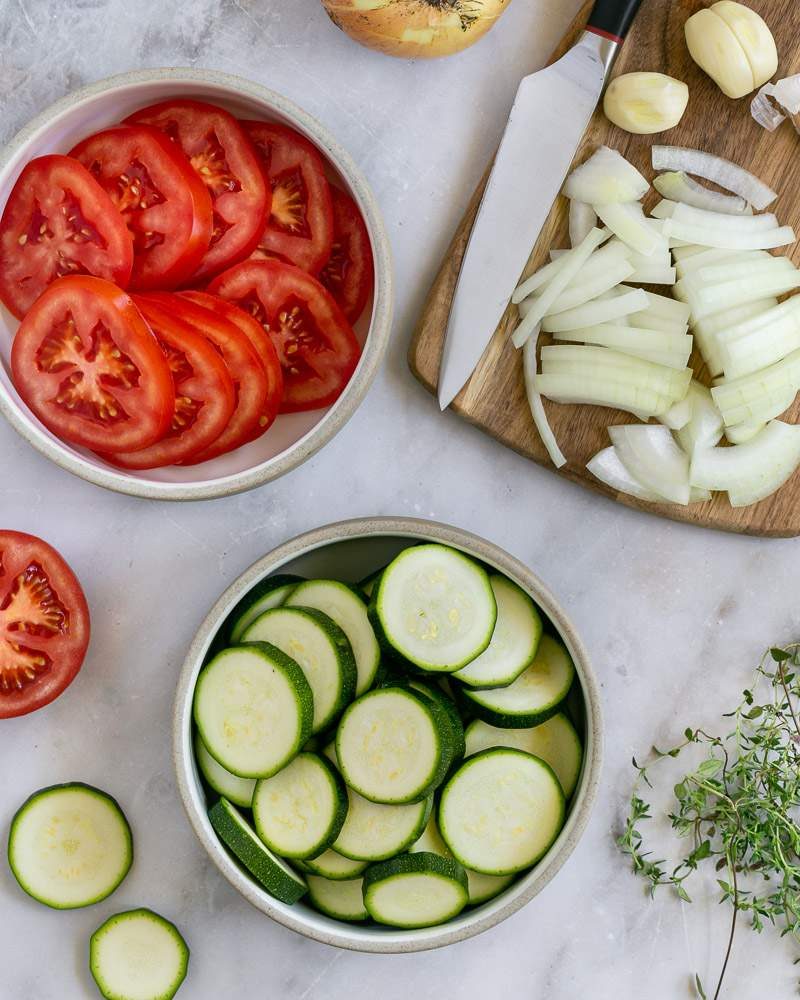 Evenly sliced vegetables