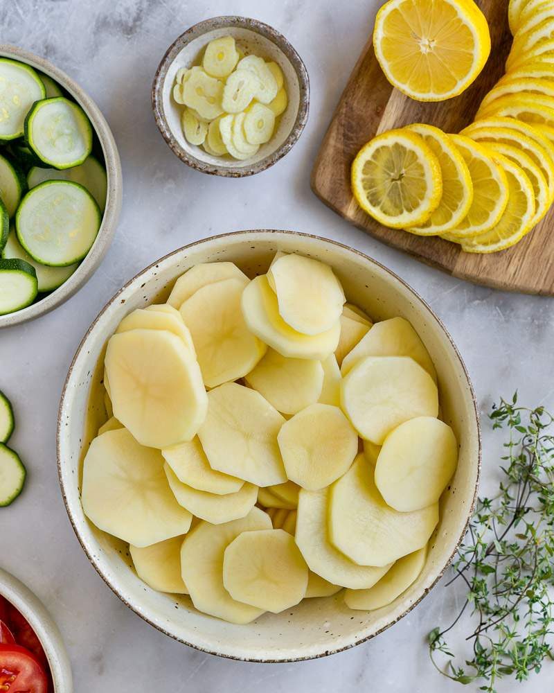 Evenly sliced vegetables