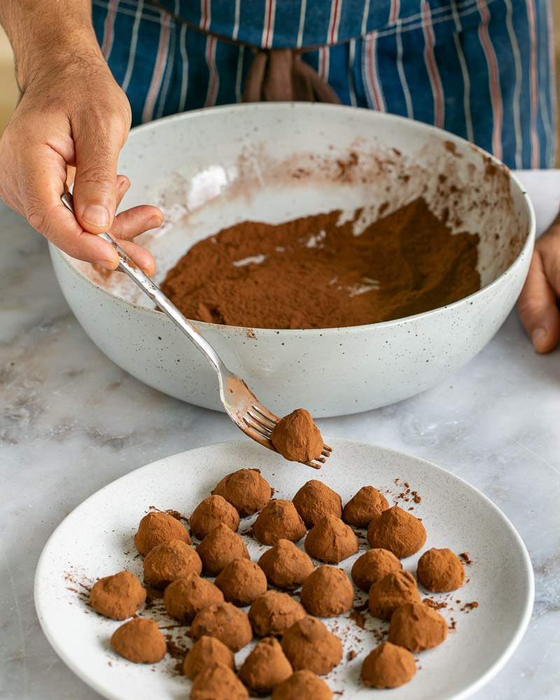Chocolate truffles dusted in cocoa powder