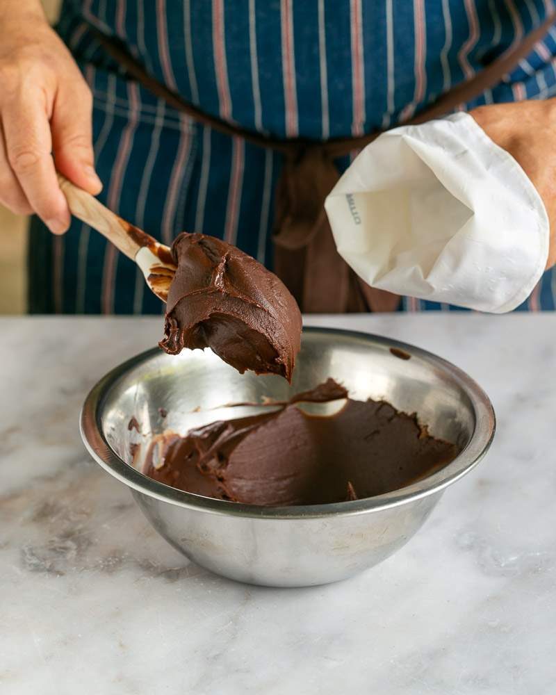 Chilled ganache in piping bag