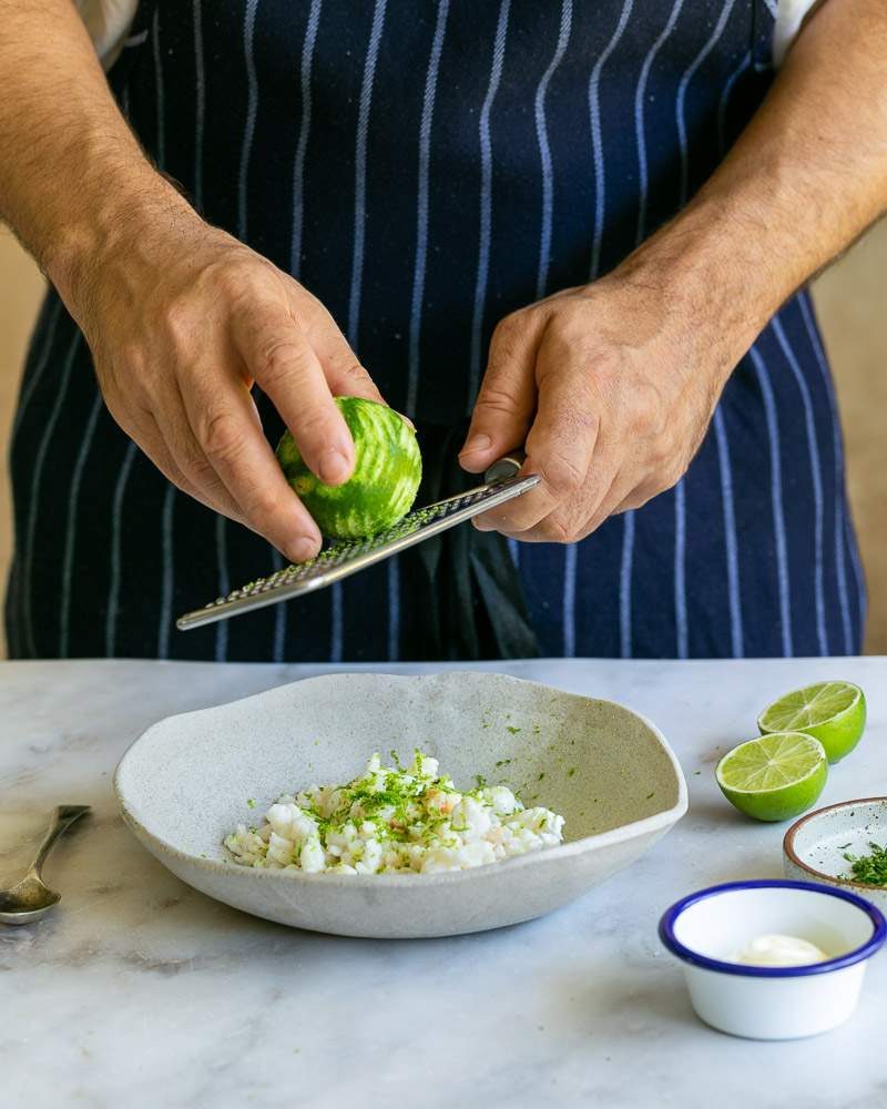 Lime zest added to crab meat