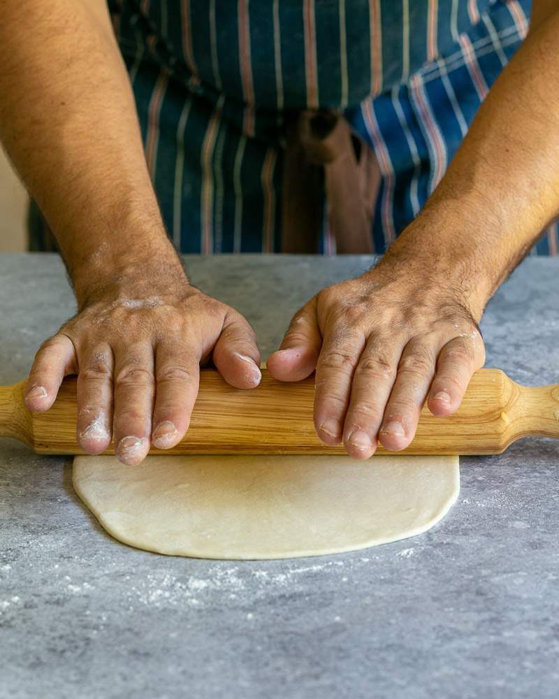 Rolling the flammkuchen dough