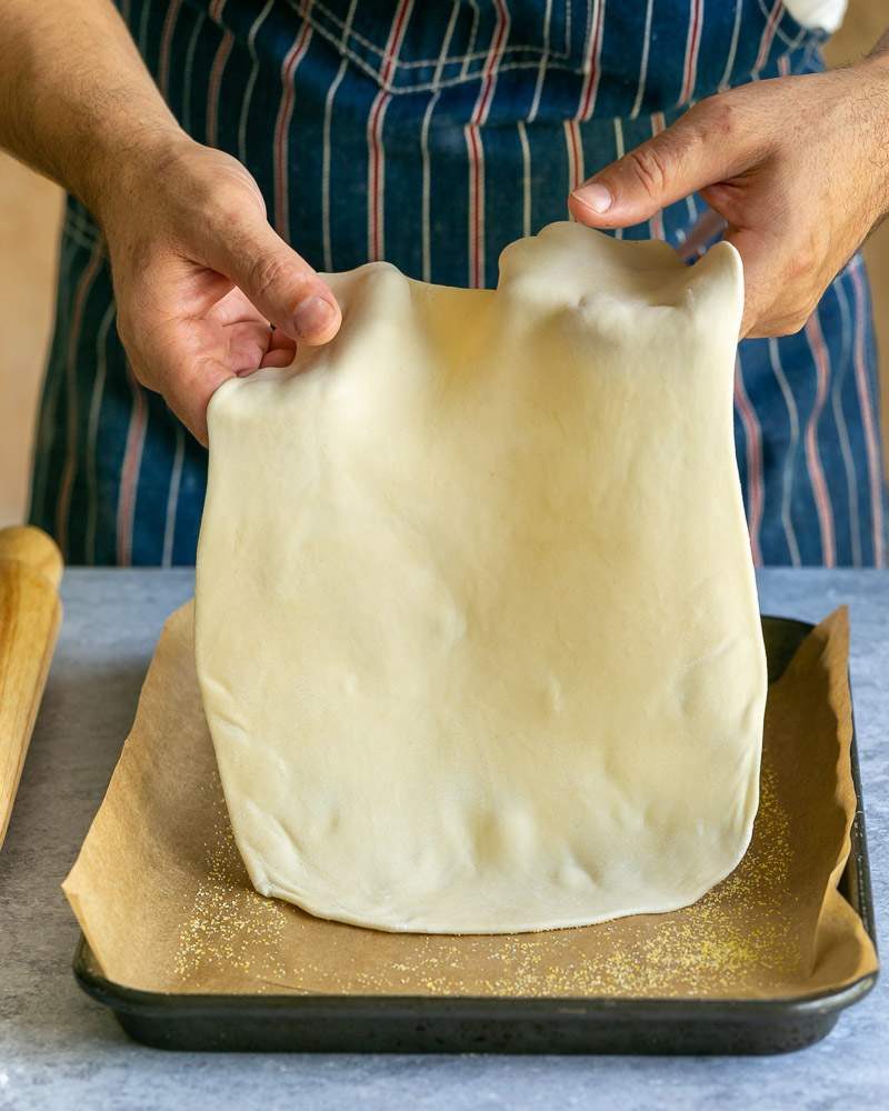 Rolling the flammkuchen dough