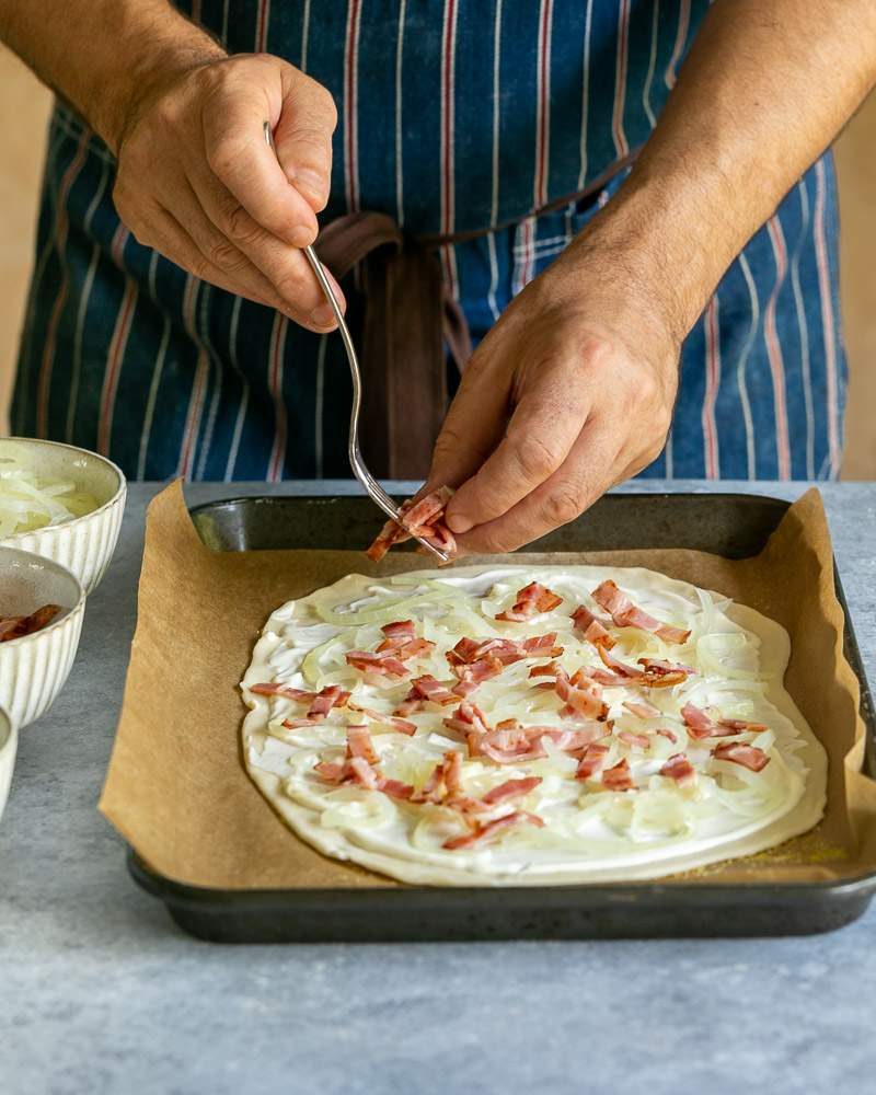 Assembling the flammkuchen