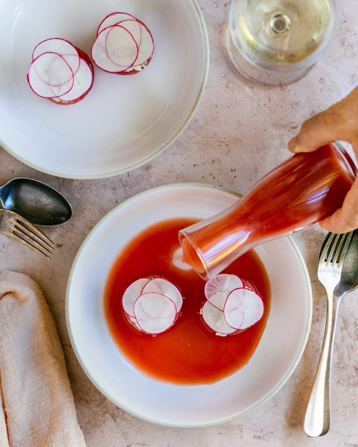 Crab salad with watermelon gazpacho