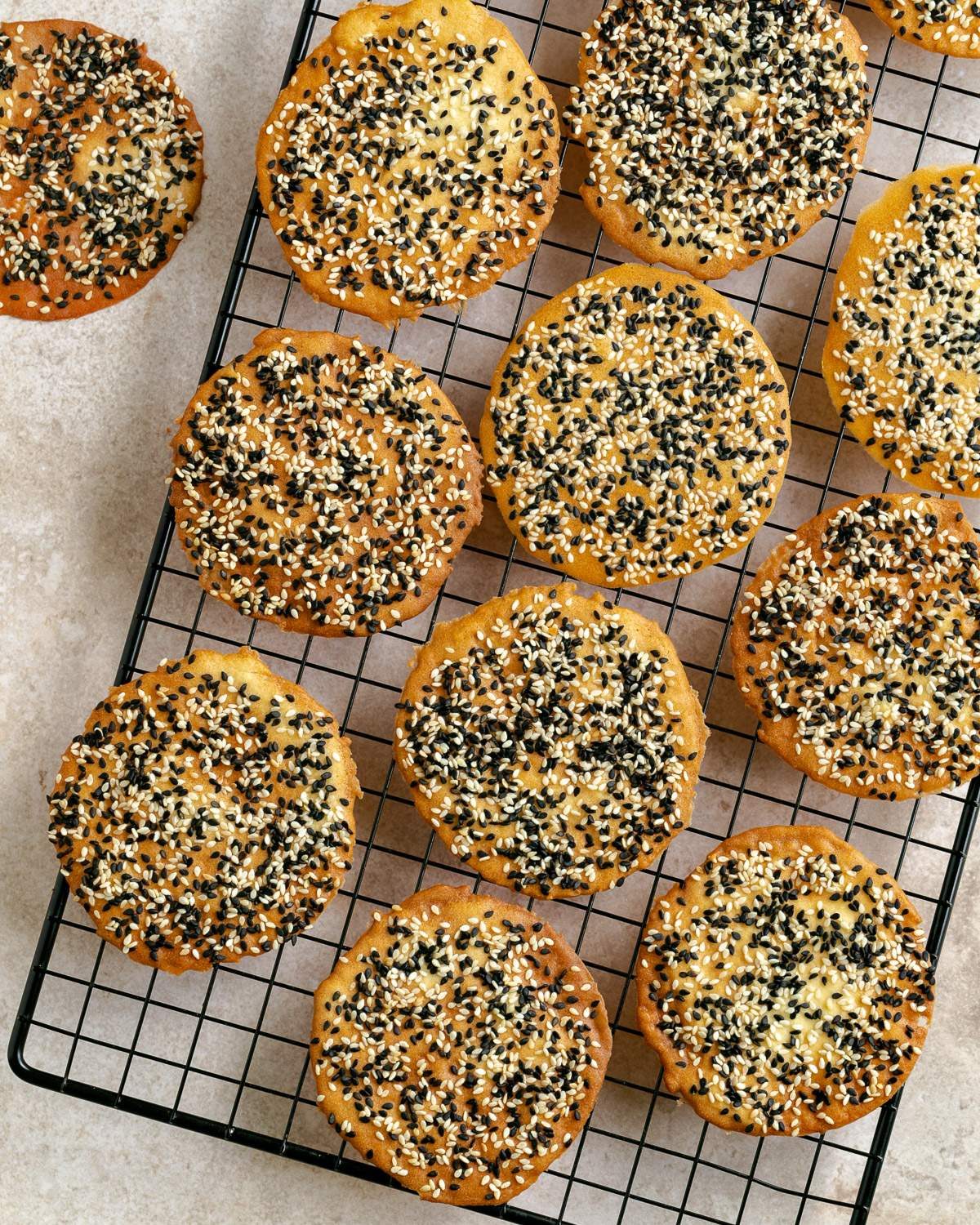 Baked tuiles on cooling rack