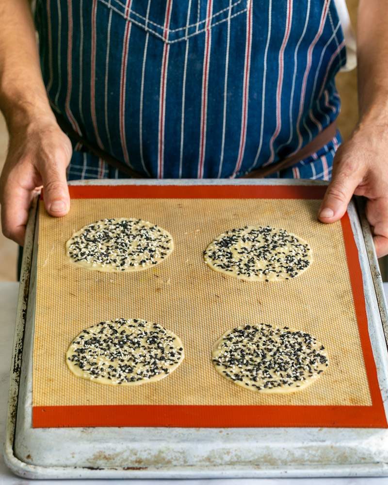 Tuiles on a baking tray