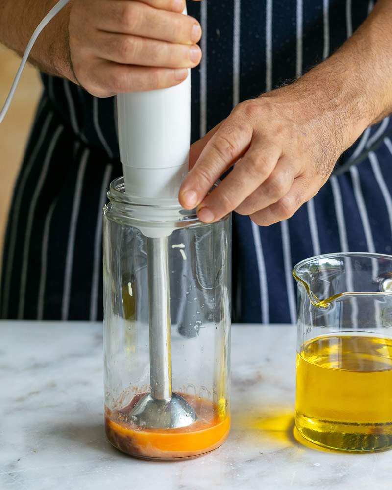 Making aioli with a stick blender