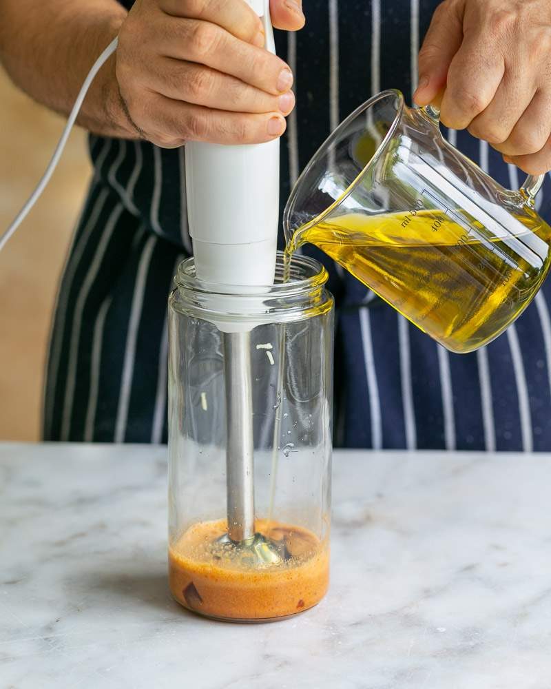 Making aioli with a stick blender