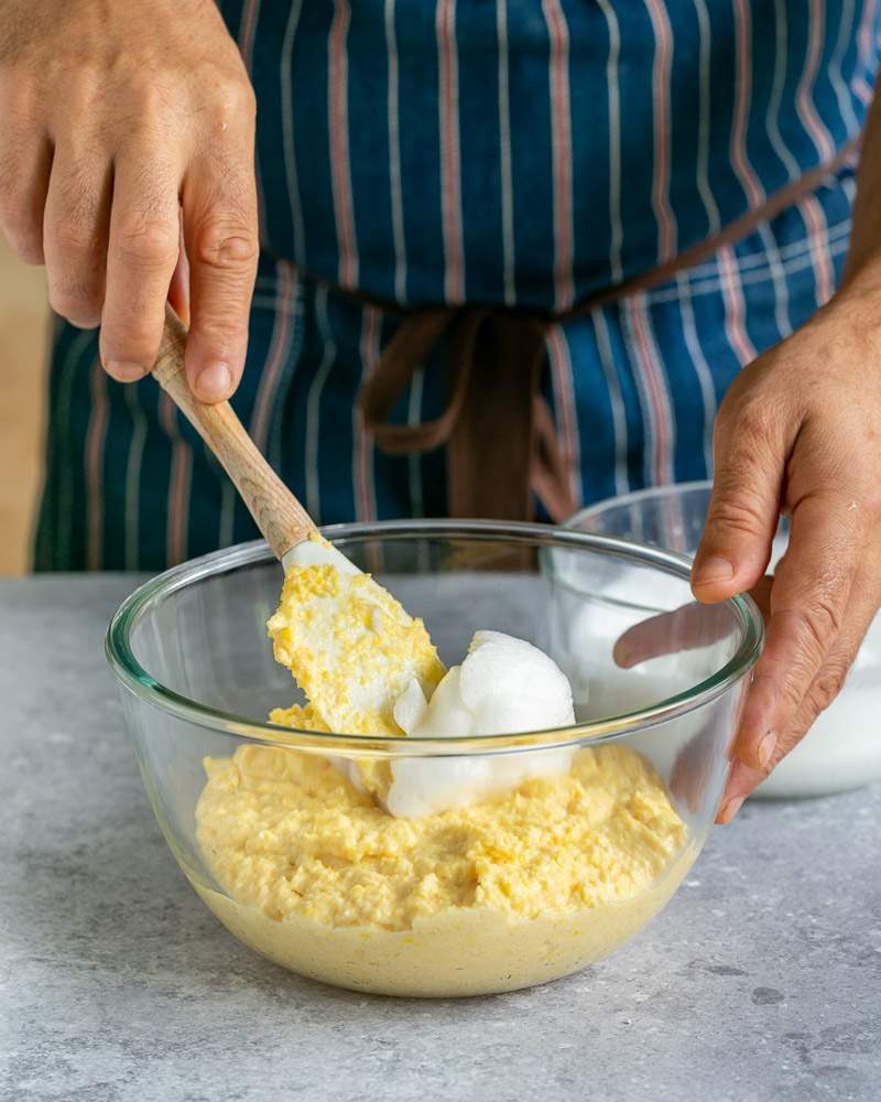 Folding egg whites into cornbread mix