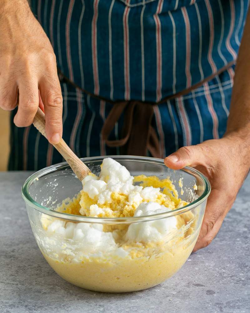 Folding egg whites into cornbread mix
