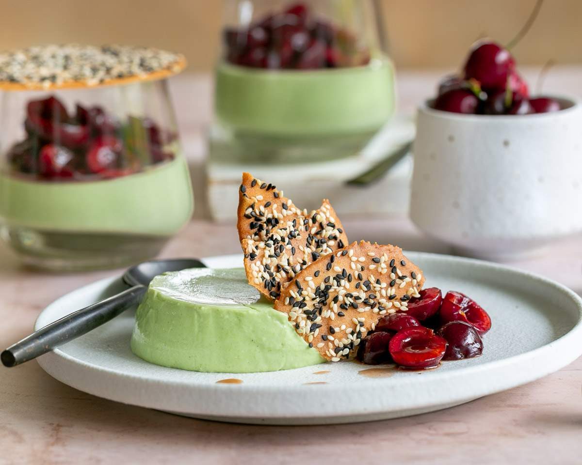 Plated Matcha panna cotta