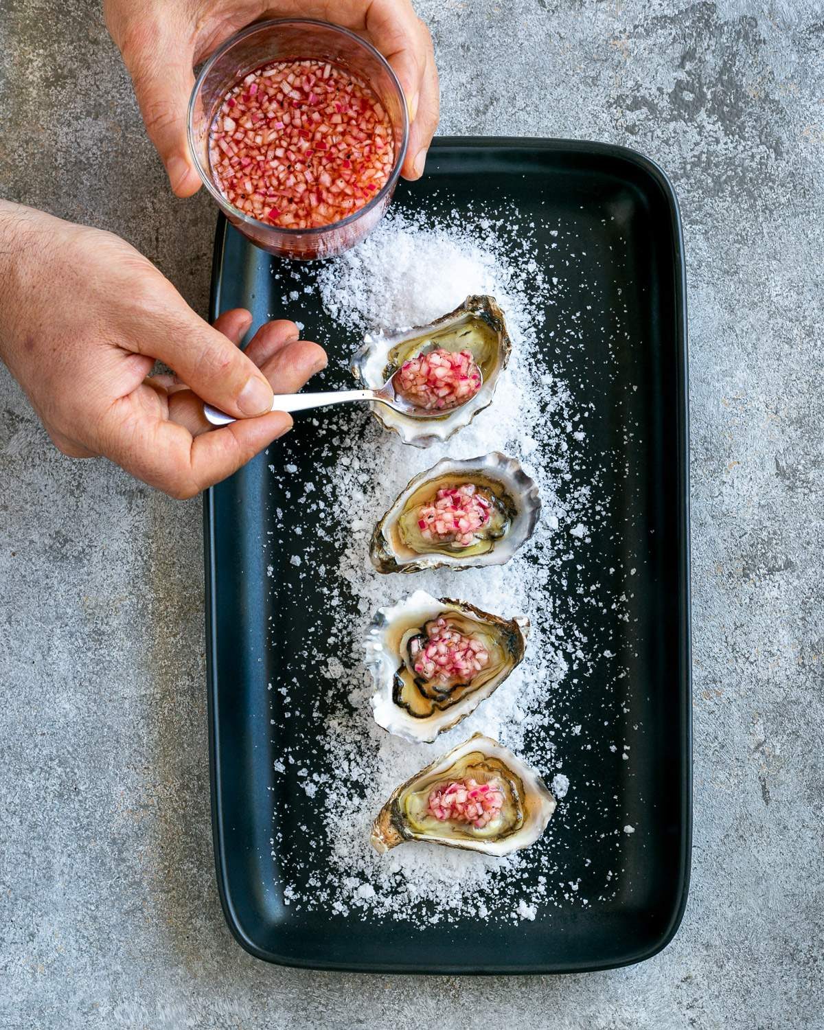 ucked oysters with shallot mignonette